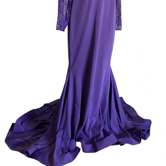 Mori Lee Madeline Gardner Gown Dress Sz 14 Purple Long Sleeve Sequins Lace Gala - Picture 12 of 16